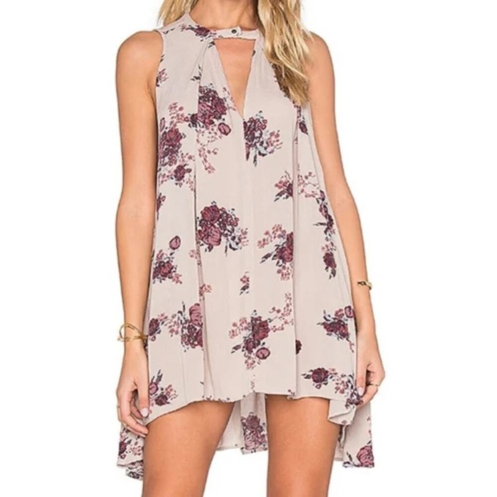 Free People Tree Swing Crepe Light Floral Sleeveless Tunic Tank Top Mini Dress